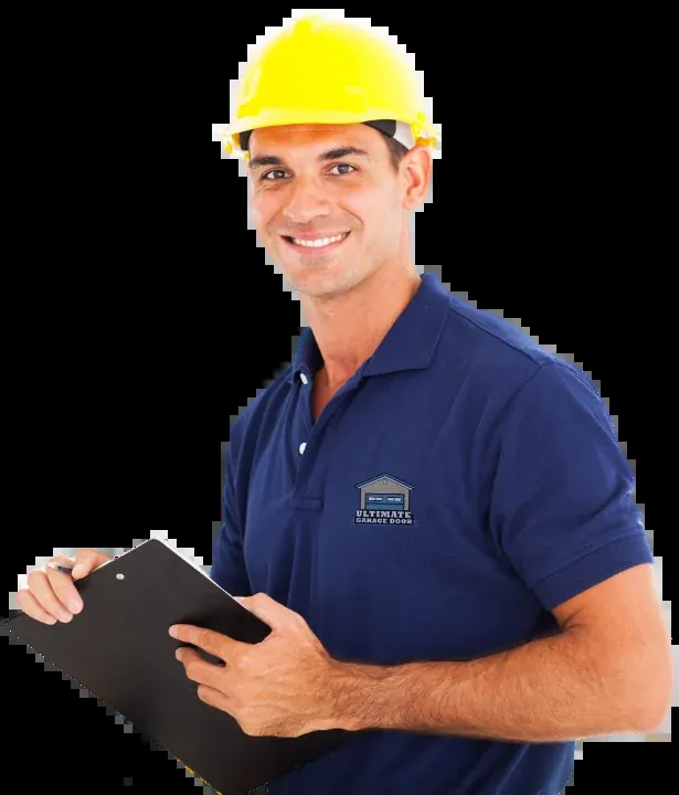 Ultimate Garage Door technician in uniform and hard hat